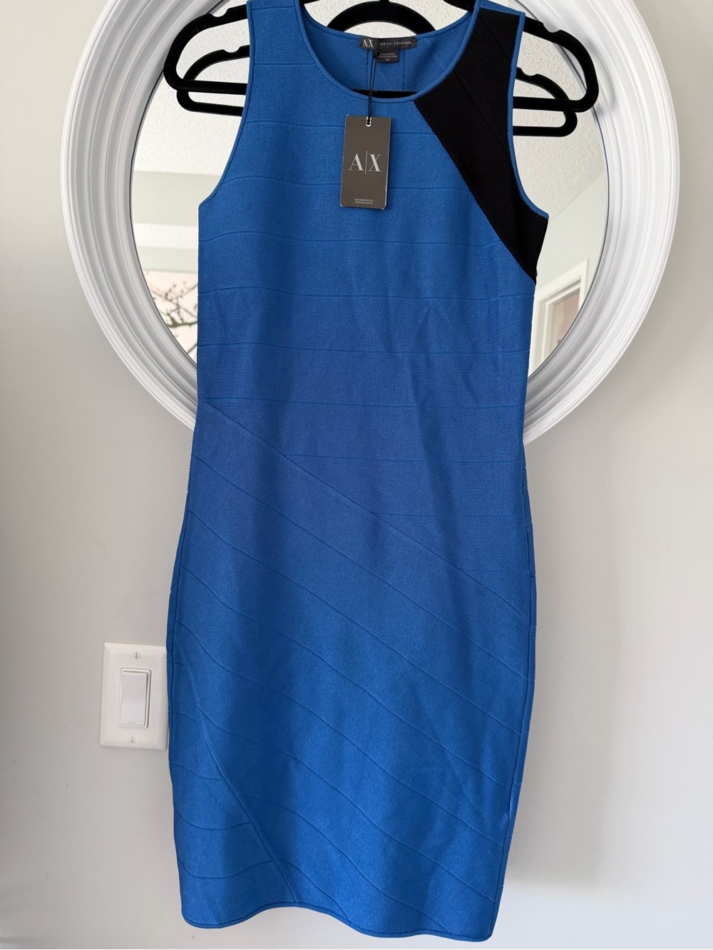A/X Armani Exchange Royal Blue Sleeveless Sheath Dress with Black Panel